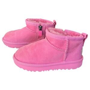 UGG Classic Ultra Mini Boot Pink 1130750T Side Zipper Toddler Girl Size 8 EU 25